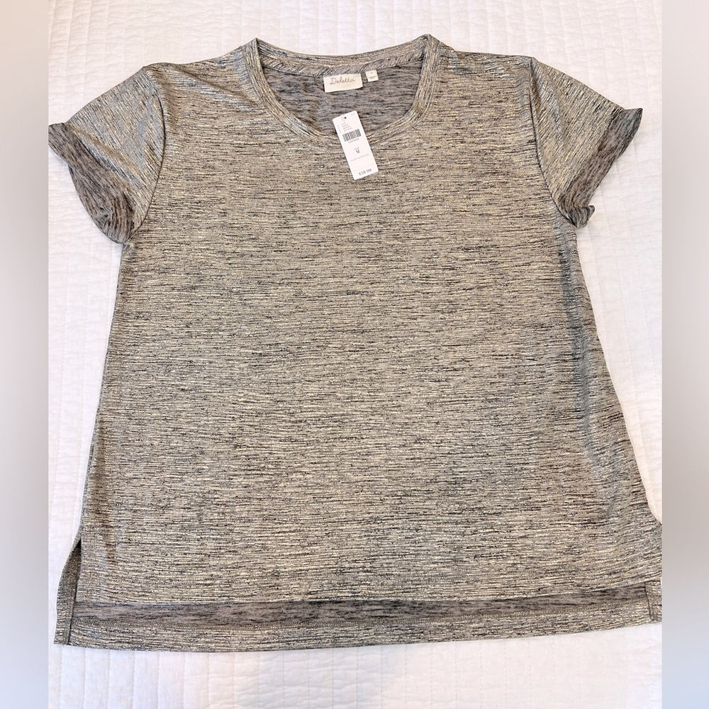 Anthropologie Deletta Metallic Tee/Top